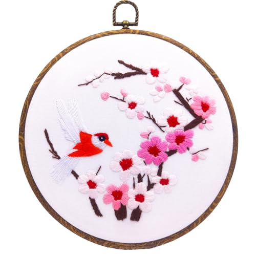 Image of Luxiys Embroidery Kit Cross Stitch Kit for Beginners with Exquisite Flower and Bird Designs (Magpie Ascending Plum Blossom) (Brown), LXS-EK02