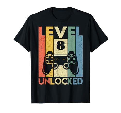 Gaming Vintage 8th Birthday Gift 8 Year Old Boy Girl Gamer T-Shirt