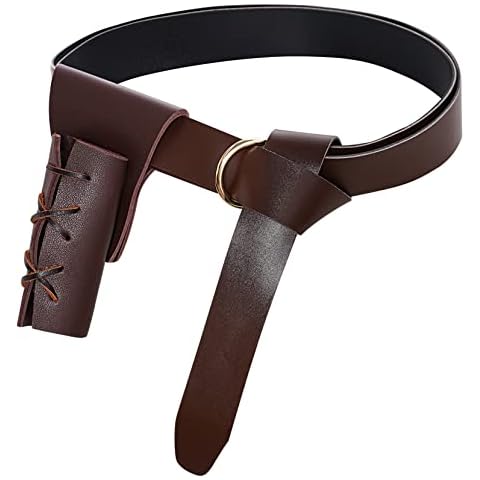 jerbro 2 Pack Medieval Renaissance Belt and Sword Dagger Frog Case Sword Holster for Halloween Knight Viking Warrior Cosplay Costume (Brown) Cover