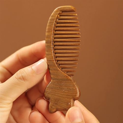 Peigne en bois de santal vert chat mignon format voyage - 4
