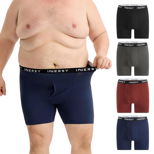 INNERSY Mens Big and Tall Boxer Briefs Breathable & Moisture-Wicking Underwear with Open Fly 4-Pack(Dark Retro 4X)