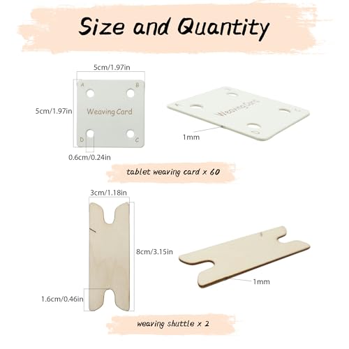 MicoSim 60 PCS Tablet Weaving Cards with 2 Weaving Shuttle, Laminated Cardstock Weaving Cards for Inkle Weaving