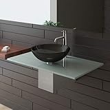  Alpenberger Schwarze Glaswaschschale Ø 42 cm mit Satinierte Waschtischplatte 90 cm