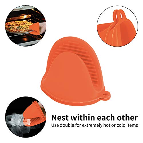 tifanso Silicone Oven Mitts Pot Holders Sets for Kitchen Heat Resistant Small Kitchen Mittens Rubber Air Fryer Mitts Mini Pot Pinch Grip for Cooking and Baking 1 Pair (Orange)