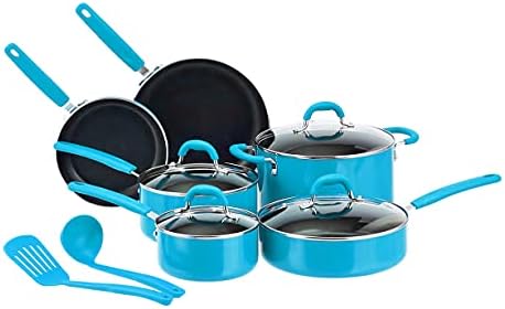 Amazon Basics Hard Anodised Non-Stick 12-Piece Cookware Set, Red