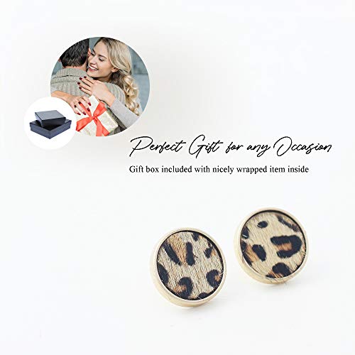 Animal Print Stud Earrings for Women – Leopard, Jaguar, Zebra, Snakeskin – Genuine Leather – Round, Oval, Teardrop - Fashion Statement Earrings - Gift Box Included 5