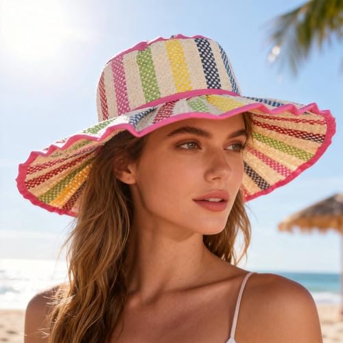 Sombrero reversible de paja para mujer tipo bucket miniatura 4