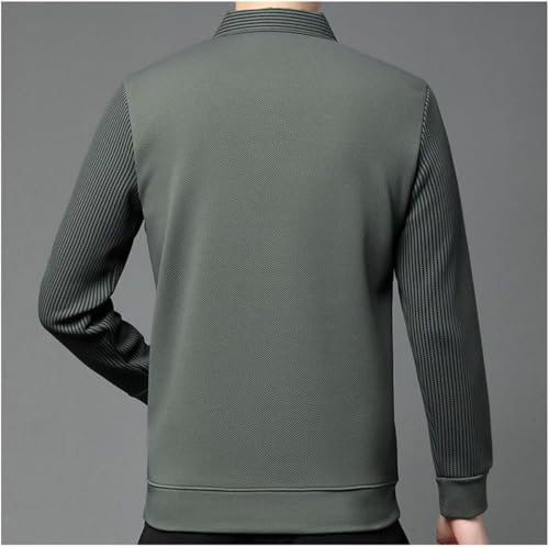 Men's Striped Lapel Fake Two-Piece Shirt Long Sleeve, Fake 2-Piece Knitted Shirt, Business Casual Shirts for Men3