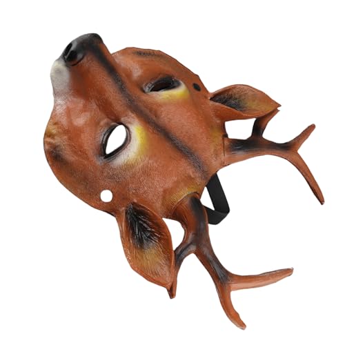 Oytrui Masque de Cerf, Masque Animal en Mousse PU Fait à la Main, Léger et Confortable, avec une Forme Unique pour Noël, Carnaval, Fête, Pâques, Déguisement, Boîte de Nuit (Brun)