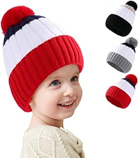 Kunyeah Baby Beanie Hats Winter Knit Infant Hat Cute Striped Hat with Pom-poms Toddler Warm Cap for Boys Girls