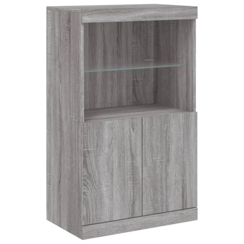 vidaXL Sideboard, Kommode mit viel Stauraum, Highboard Schrank mit LED-Leuchten, Anrichte Beistellschrank Standschrank, Modern, Grau Sonoma