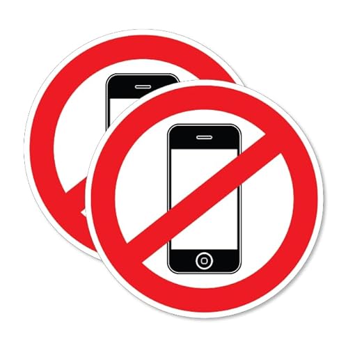 2 PACK - Sticker Gold - No Mobile Phones Self Adhesive Stickers - Water Proof - Sign, Notice, Decal, Warning, Decal SG448 (8cm (2 pack))