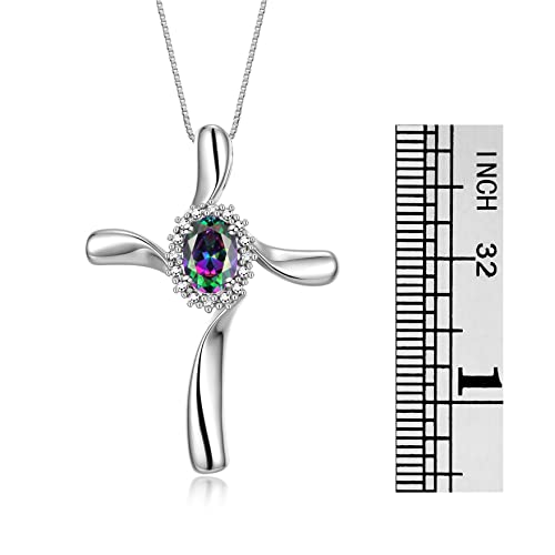 Rylos Diamond & Simulated Alexandrite Cross Pendant Necklace Set In Sterling Silver .925 With 18" Chain #TOP2