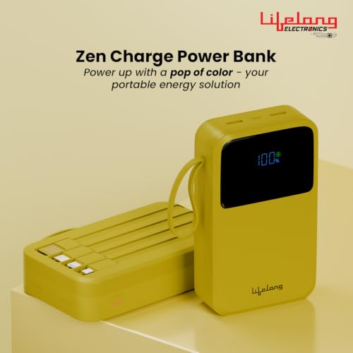 Image of Lifelong Electronics 20000mAh 22.5W Fast Charging Power Bank | 3 Inputs (1 Built-in USB A Cable + 1 C + 1 Lightning Port) & 6 Outputs (3 Built-in Cables + 1 C + 2 A Port) | Small Pocket Size Powerbank
