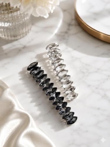 Image of Pearl & Crystal Hair Clips Set for Women, Elegant Rhinestone Barrettes, Stylish Hair Pins for Party, Wedding, Daily Wear - Pack of 2