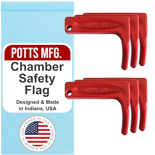 Potts mfg. Chamber Safety Flag for Rifle Handgun, Made in USA, Universal Fit for .22 Caliber and Larger, 6-Pack, Red