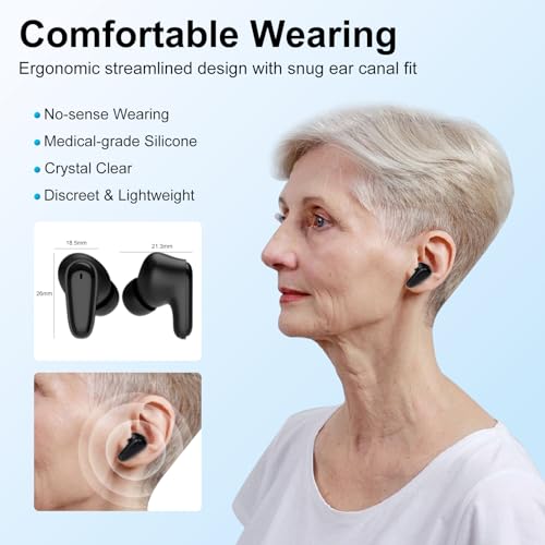 Hearing Aids, Miniature Hearing Amplifiers for Adults with Noise Cancelling,Rechargeable Hearing Aids for Seniors with Crystal Clear Sound, and LEDPower Display (Black-orange) - Thumbnail 4
