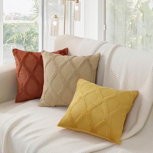 decorUhome Summer Throw Pillow Covers 16x16 Inch Set of 2, Soft Plush Faux Fur Wool Mustard Yellow Accent Couch Pillow Covers for Modern Farmhouse Bed Sofa Living Room by decorUhome - Image 7