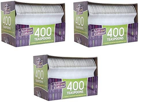 Plastic Cutlery, Teaspoons, Medium Weight Disposable, 400 Count, White (3)