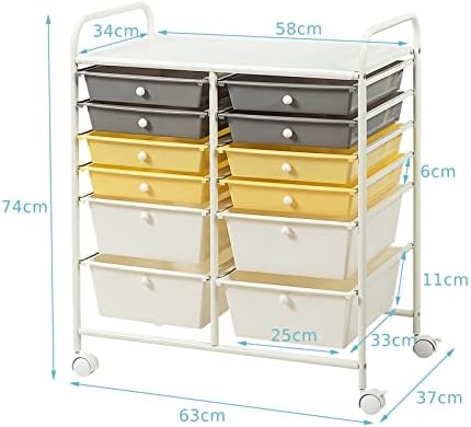 COSTWAY 6/12 Drawers Rolling Storage Cart, Home Office Stationary Utility Trolley with 4 Wheels, Multipurpose Mobile Organiser Shelving Unit for Makeup Beauty Salon (12 Drawers, Yellow)