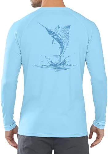 Twekfish Men's UPF 50+ Fishing Shirt, Long Sleeve UV Protection Sun Shirts, Lightweight Quick Dry Graphic Tee for Running, Marlin Light Blue — view 2