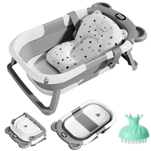 Baby Bathtub, Baby Bath Tub for Newborn with Thermometer & Soft Cushion