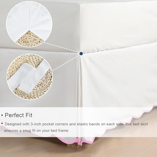 HIG Off-White Chic Queen Bed Skirt - Easy Fit Scallop Edge Pleated Bedskirts, 14 Inch Drop Anti-Slip Dust Ruffle, Thick Fabric for Enhanced Privacy, Pre-Washed for Long-Lasting Use(N60022)