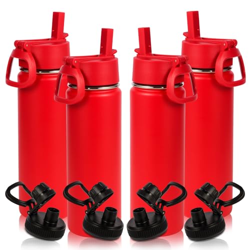 Volhoply 20oz Insulated Kids Water Bottle with Straw, Red, 4-Pack by Volhoply - Used condition - US$33.24