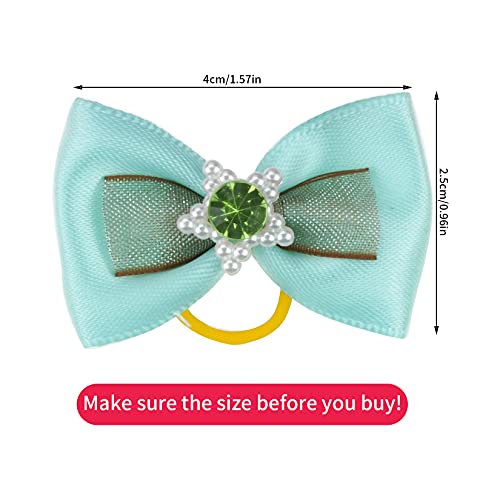 Tongcloud 50pcs Dog Hair Bows with Rubber Bands Rhinestone Pearls Bows Bowknot Bows Dog Bows Cute Dog Hair for Puppy Dog… - Image 2