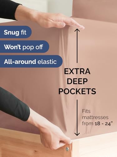 Image of Extra Deep Full Sheet Set - 6 Piece Breathable and Cooling Sheets - Hotel Luxury Bedding for Women, Men, Kids & Teens - Easy & Secure Fit - Soft, Wrinkle Free and Comfy - Extra Deep Pockets - Mauve