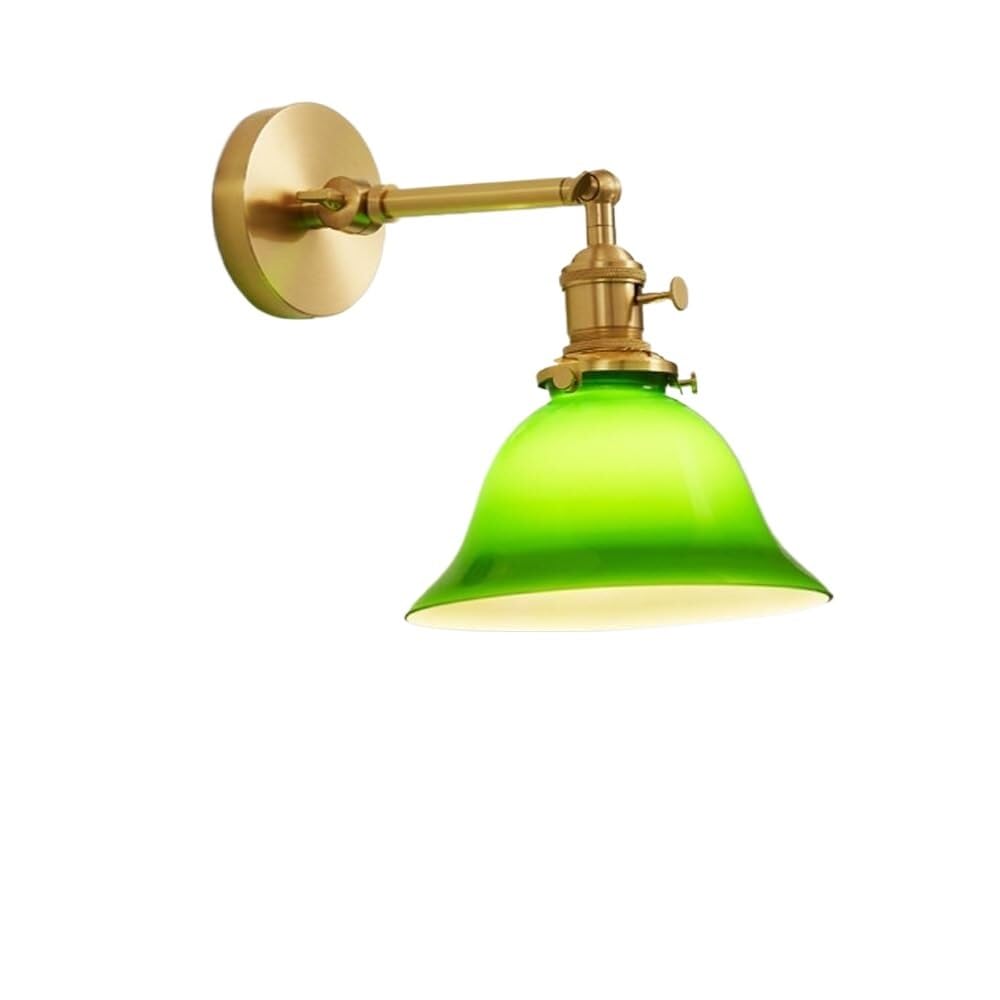 HXYSXHJUO Mid Century Modern Bedroom Wall Sconce Green Glass Sconces Nordic Farmhouse Mounted Lamp Adjustable Arm Antique Brass For Living Room Hallway Bathroom