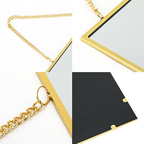 Bowenturbo Hanging Wall Mirror Decorative Metal Square Mirror With Chain For Home Decor Bathroom Bedroom Living Room…… (7.9"X7.9", Gold) #TOP2