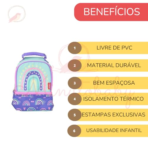 Lancheira Thermos térmica infantil com isolamento estampada arco iris lanche