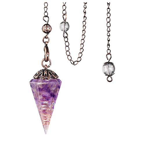 Top Plaza 6 Facet Natural Crystal Stones Amethyst Pendulum for Reiki Healing Wicca Dowsing Energy Balancing Spiritual Resin Gemstone Point Pendant Pendulums Necklace