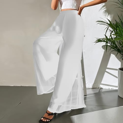 Azeralia Wide Leg Pants for Women Dressy Work Business Casual High Waisted Trousers Chiffon Tulle Lounge Palazzo Pants2