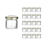 20 frascos de vidrio vacíos con tapa de rosca dorada de 30 ml - Incluye tapa dorada, conservas y miel.