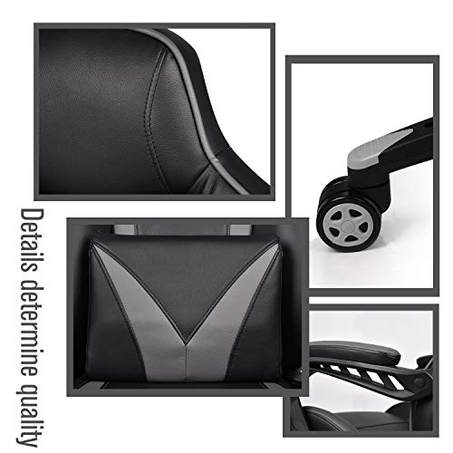 ELECWISH Ergonomic Swivel Video Game Chairs High-Back Office Chair w/PU Leather and Adjustable Armrests (Grey)