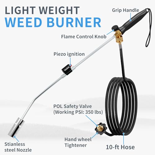 Propane Torch Weed Burner Kit, 1,800,000 BTU Blow Torch with 10Ft Hose, Self Igniter Flamethrower Grill Torch for Weeding, Roof Asphalt, Melting Snow, Road Marking, Barbeque
