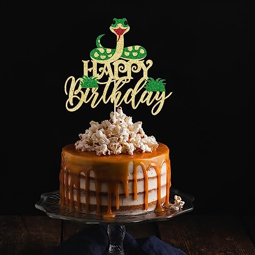 Glitter Snake Happy Birthday Cake Topper- snake theme happy birthday cake decoration animal theme birthday supplies decoration、Baby Party 、Boy and Girl Happy Birthday Party supplies decoratio