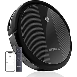 AIRROBO Robot aspirateur, aspiration 2600 Pa, super fin, connexion Wi-Fi, contrôle à distance, app, Alexa et Google Home, idéal pour les poils de animaux, sols durs, tapis à poils courts (P10)