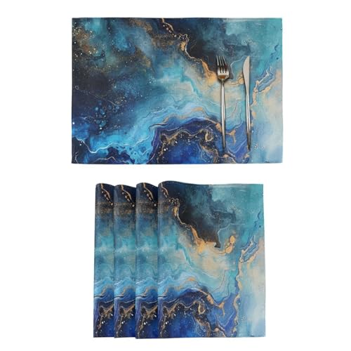 Blue and Gold Marble Decorative heat resistant placemats for dining table farmhouse underplate mat tapetes para mesa de comedor set of 6 12x18