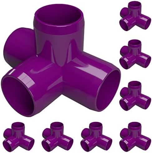 FORMUFIT 3/4" 4-Way PVC Tee Furniture Grade Fitting in Purple, 1.050" Actual ID, (Pack of 8), Made in USA, UV-Resistant, Impact-Proof, Quickly Construct Tiered Structures with PVC Pipe - F0344WT-PU-8