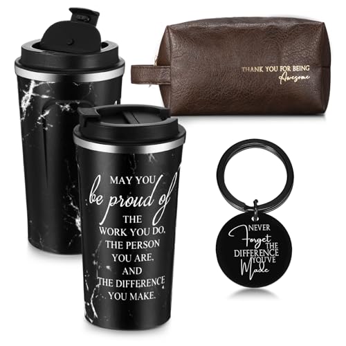 Roshtia Thank You Gift for Men 17 oz Stainless Steel Tumbler with Lid Leather Toiletry Bag Inspirational Keychain Team Gift for Male Employee Teacher Father's Day Birthday(Obsidian Style) by Roshtia - Used condition - US$15.23