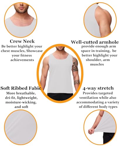 Men's Workout Tank Tops Ribbed Gym Sleeveless Dry Fit Bodybuilding Shirts Fitness Athletic Muscle Tee4