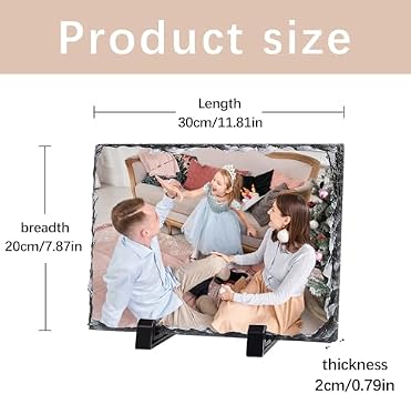 ORJ 4 PCS Sublimation Slate Blanks Custom Stone Slate Picture Frame Heat Transfer Rock Photo Plaque 7.8x11.8 in with Display Stand Decoration for Desktop Souvenir DIY Personalized Gift -Rectangle