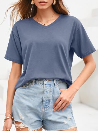 UNCLECAT Women Cropped T Shirts Casual Short Sleeve V Neck Crop Tops 2026 Summer Soft Loose Basic Tee — view 4