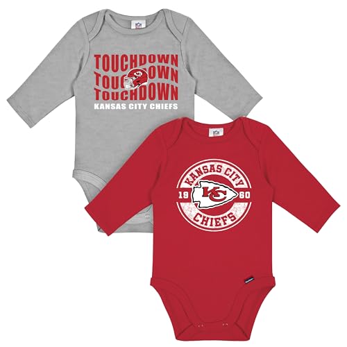 Gerber Baby NFL 2-Pack Long Sleeve Onesie Bodysuit, Chiefs, 6-12 Months