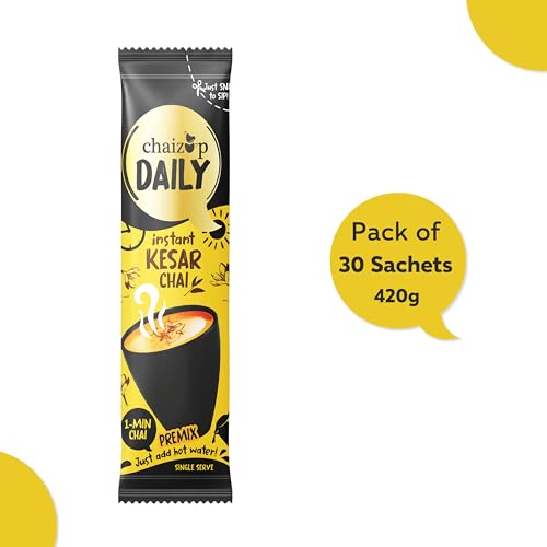 Image of Chaizup Daily 1 Min Instant Kesar Tea Premix - 30 Sachets | Kesar Flavours | 30 Servings | 420g