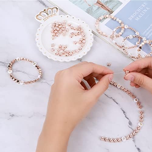 1200Pieces Bead Making Kit Spacer Beads Set Star Beads Round Ball Beads Faceted Spacer Beads Heart Beads Flower Beads Flat Disc Beads Loose Beads for DIY Bracelet Jewelry Craft Making (Rose Gold)