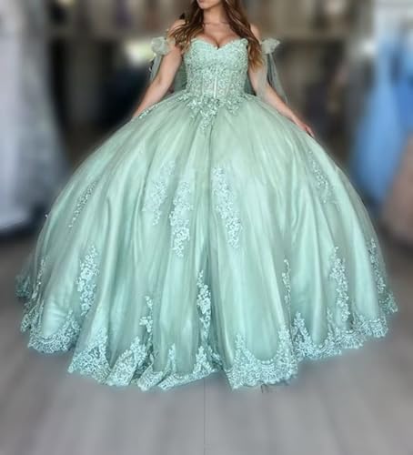 Quinceanera Dresses Long Ball Gown Puffy Lace Appliqued Sweet 16 Dresses Tulle Prom Dress for Teens4